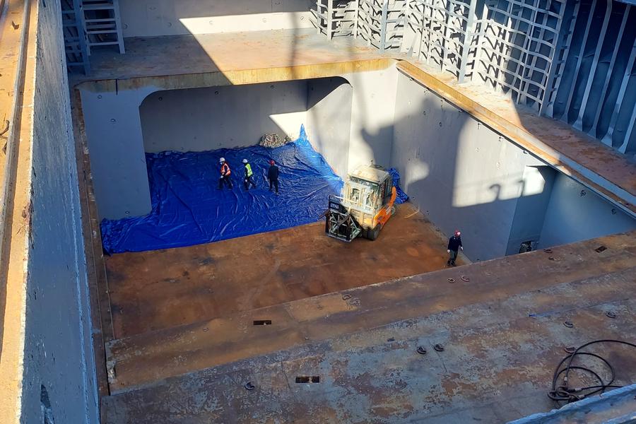 Vessel hold inspected before loading